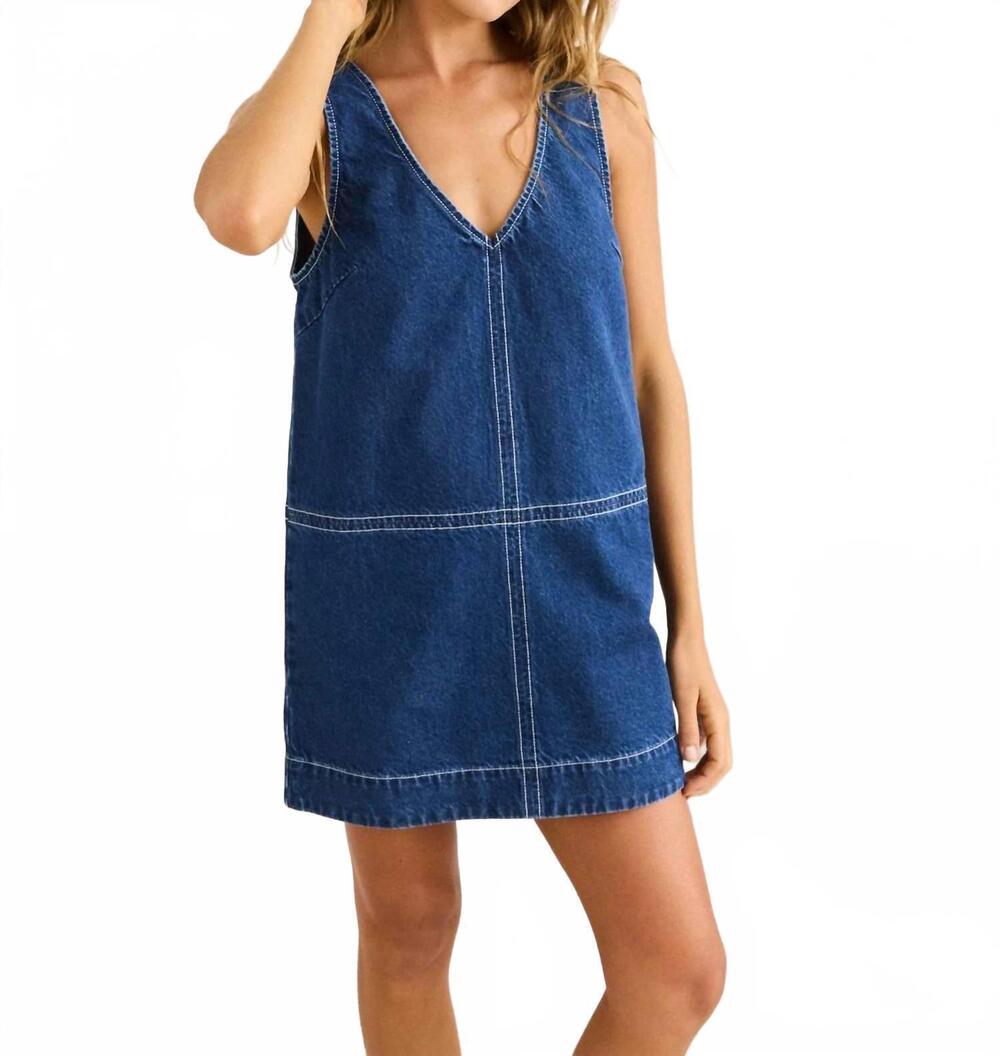 NEW RHYTHM. cece contrast stitch mini dress in dark denim